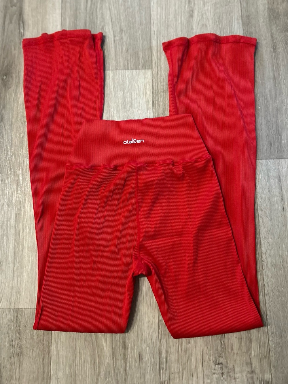 Olaben Yoga Red Ribbed Flare Leggings